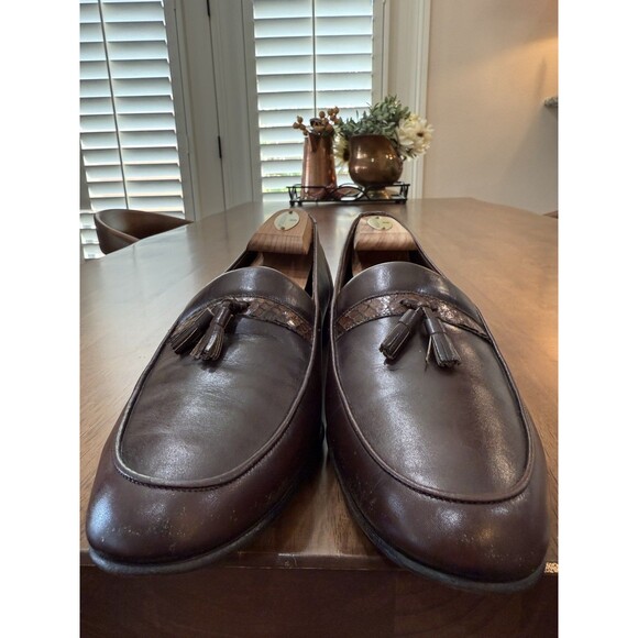 Christian Dior Monsieur Tassel Loafers Brown Leather Snakeskin Trim Italy 11.5